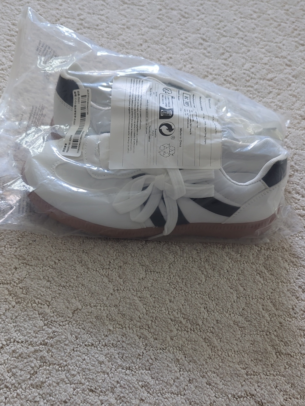 White and Black Athletic Sneakers with Gum Sole Size 6